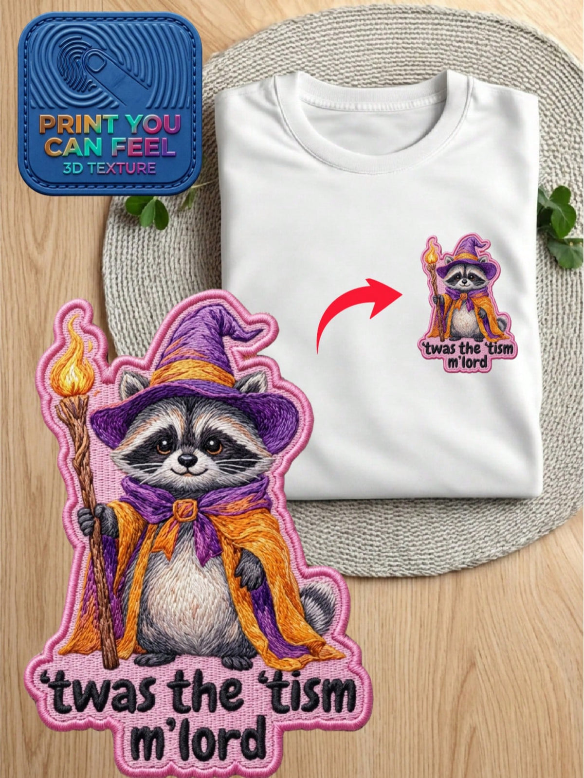 Halloween Raccoon 3D Patch T-Shirt
