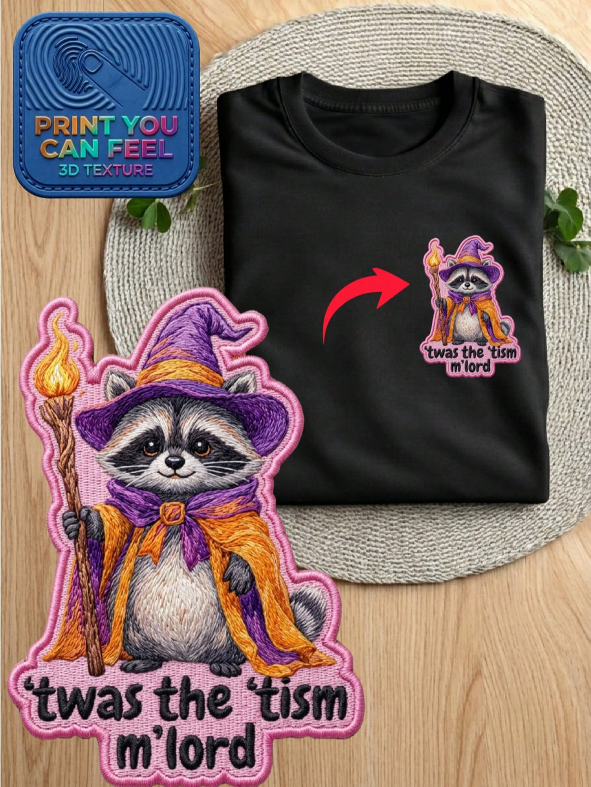 Halloween Raccoon 3D Patch T-Shirt