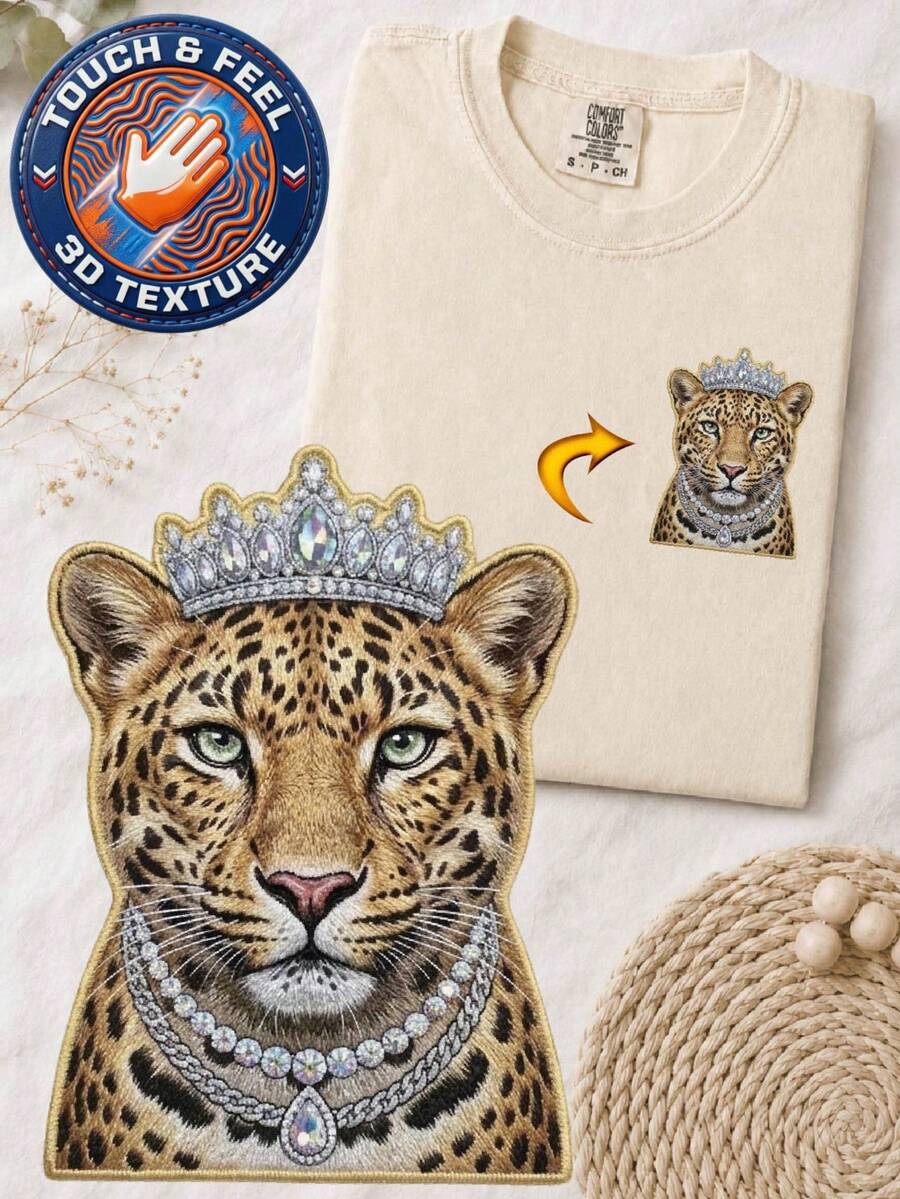 Leopard 3D Embroidered Patch T-Shirt