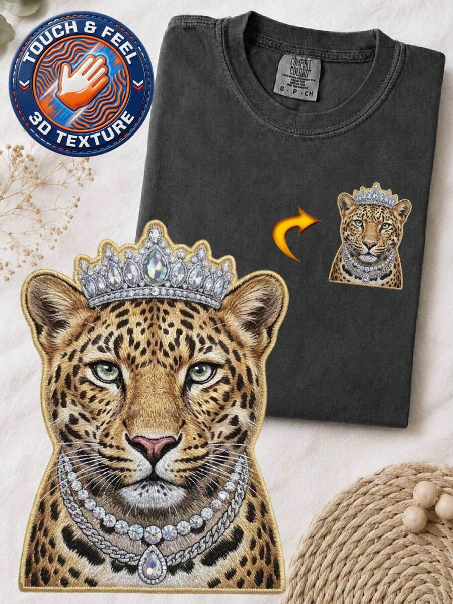 Leopard 3D Embroidered Patch T-Shirt