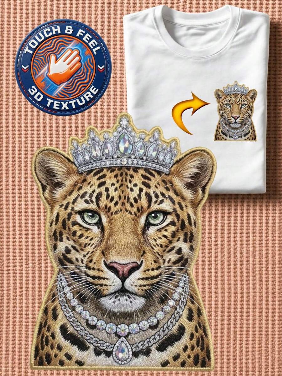 Leopard 3D Embroidered Patch T-Shirt