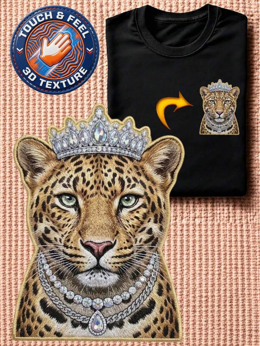 Leopard 3D Embroidered Patch T-Shirt