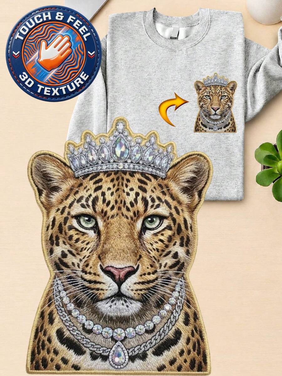 Leopard 3D Embroidered Patch Sweatshirt
