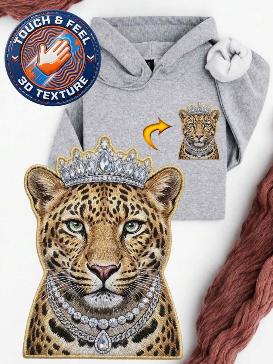 Leopard 3D Embroidered Patch Hoodie