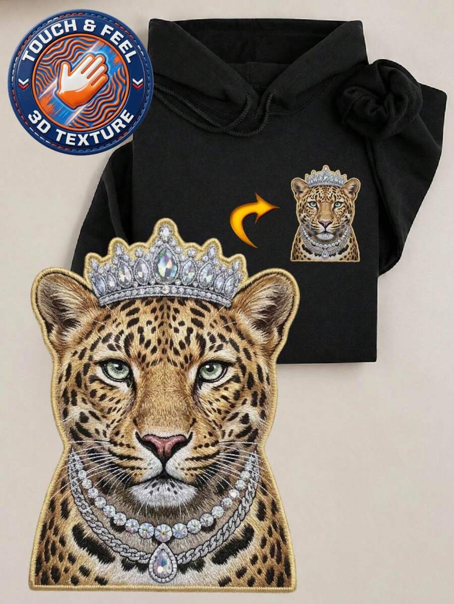 Leopard 3D Embroidered Patch Hoodie