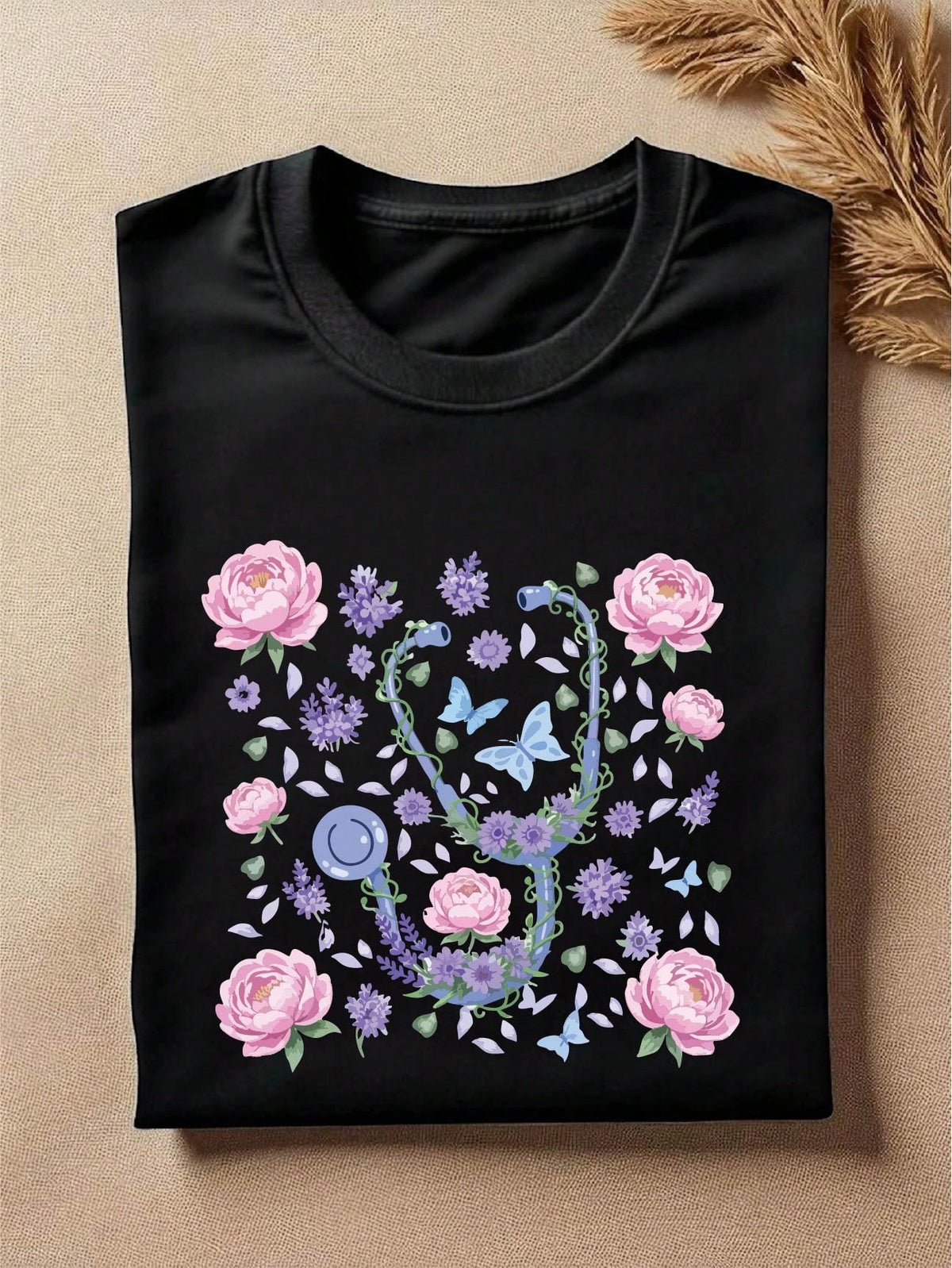 Floral Nurse Stethoscope T-Shirt