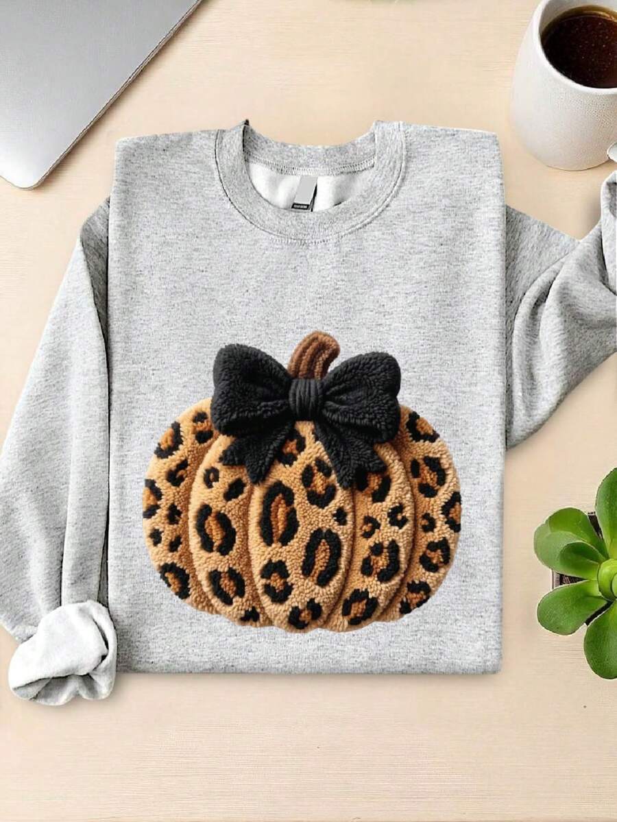 Leopard Pumpkin Bow (DTF Graphic Print) Sweatshirt