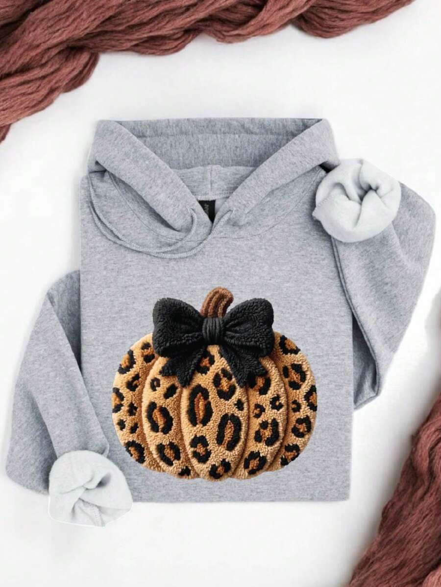 Leopard Pumpkin Bow (DTF Graphic Print) Hoodie