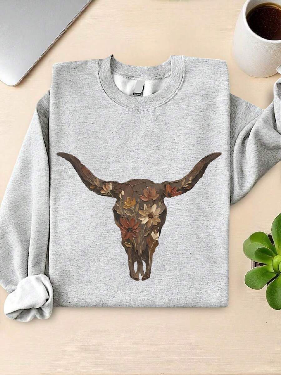 Floral Western Cow Skull (DTF Graphic Print) Sweatshirt