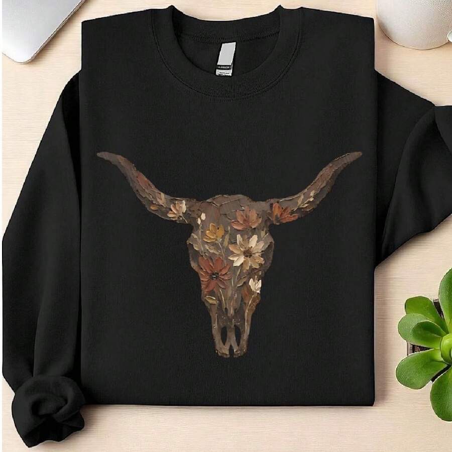 Floral Western Cow Skull (DTF Graphic Print) Sweatshirt