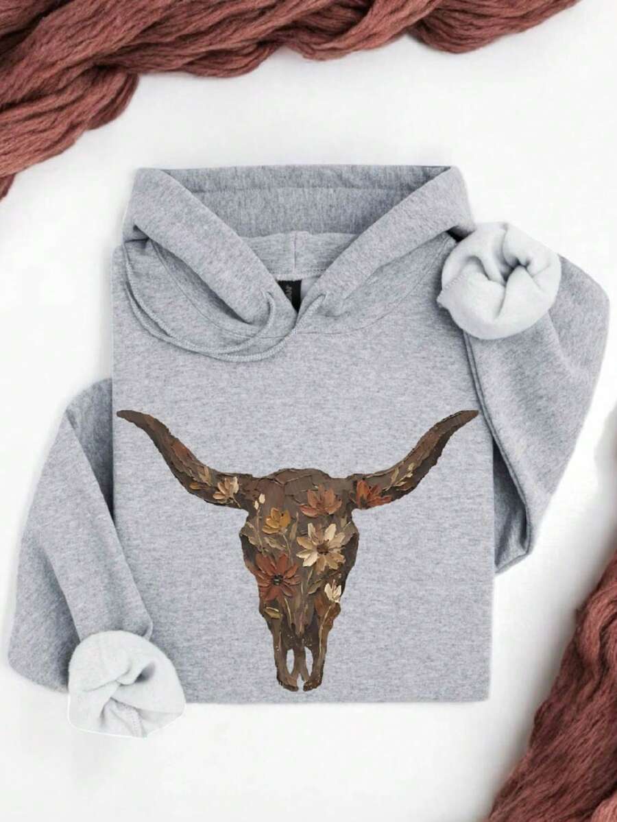 Floral Western Cow Skull (DTF Graphic Print) Hoodie