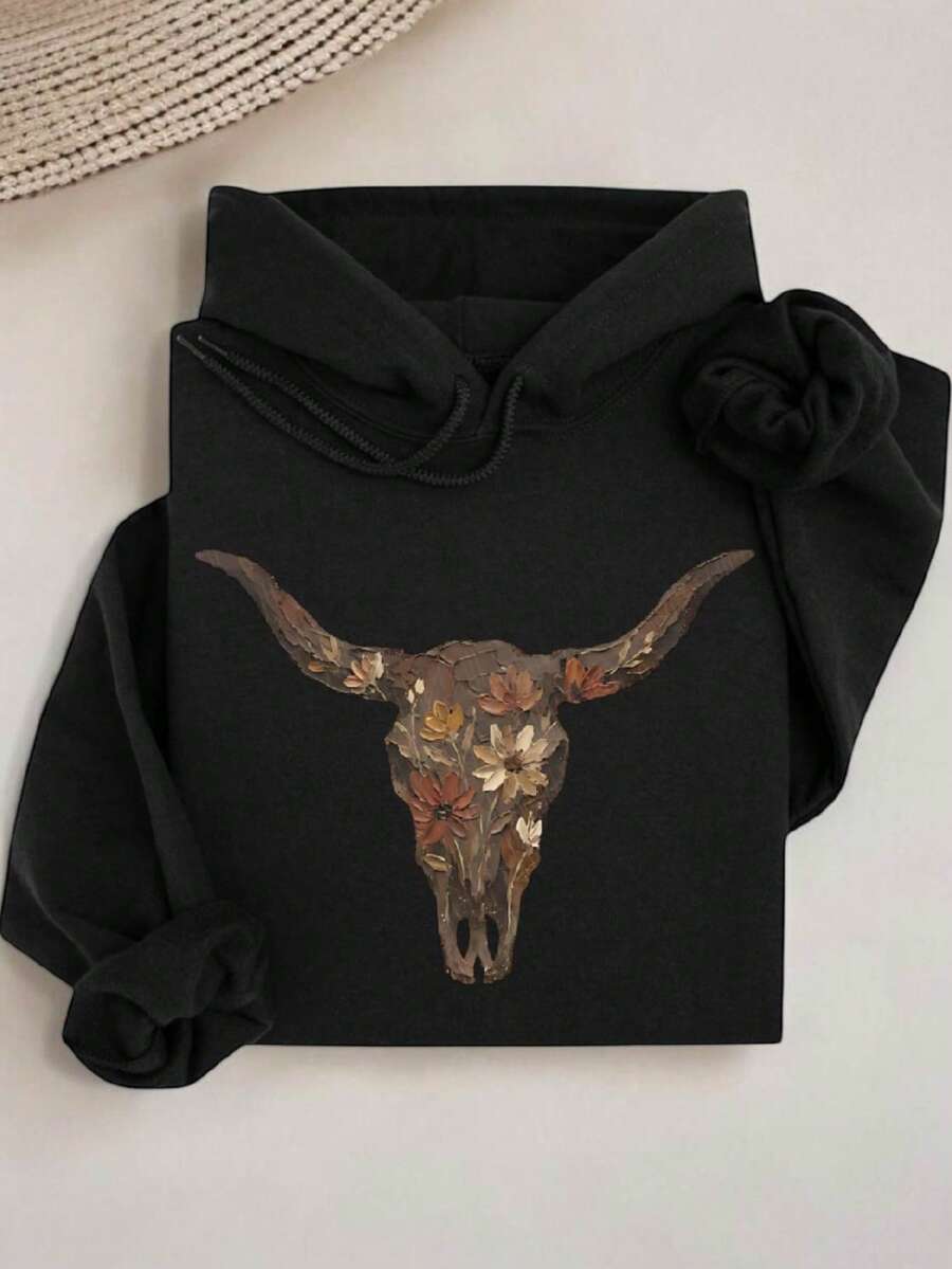 Floral Western Cow Skull (DTF Graphic Print) Hoodie