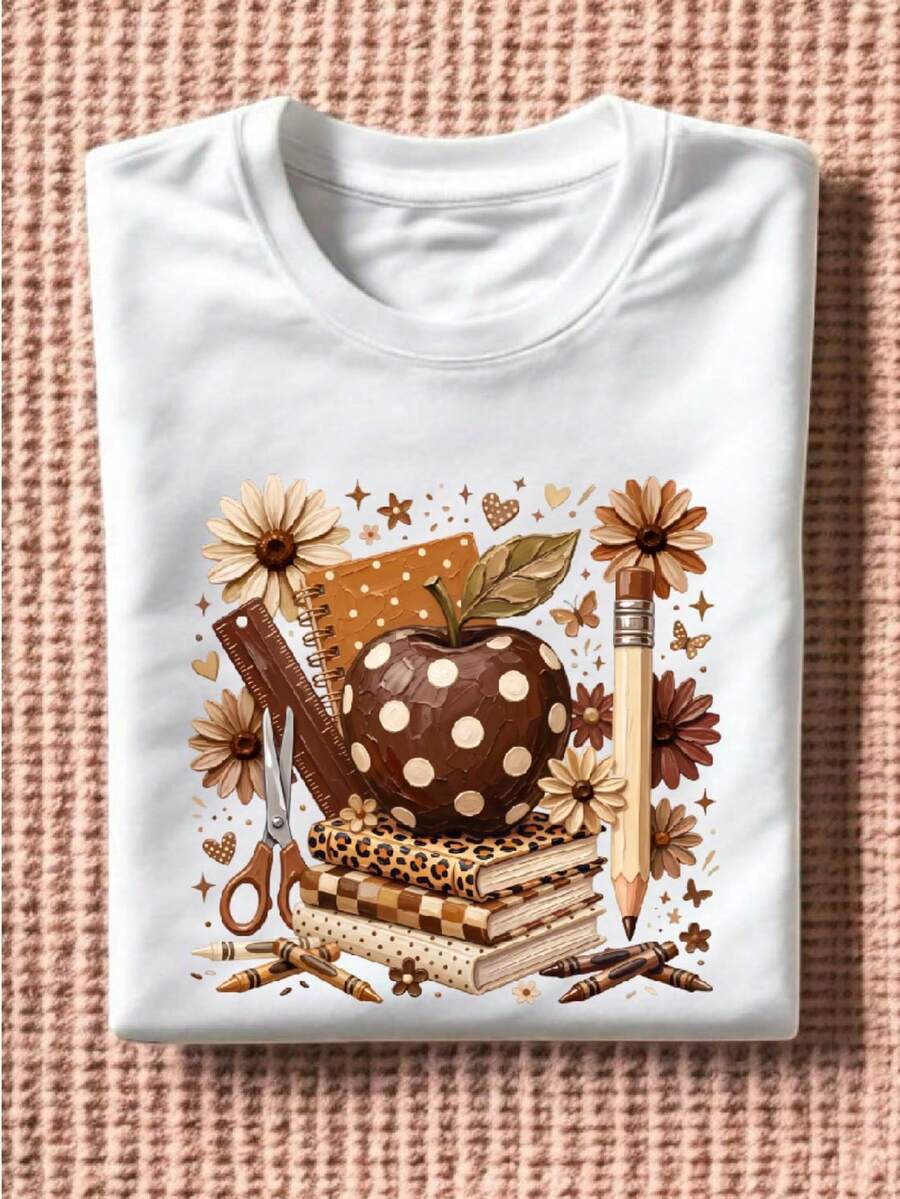 Leopard Teacher Apple (DTF Graphic Print) T-Shirt