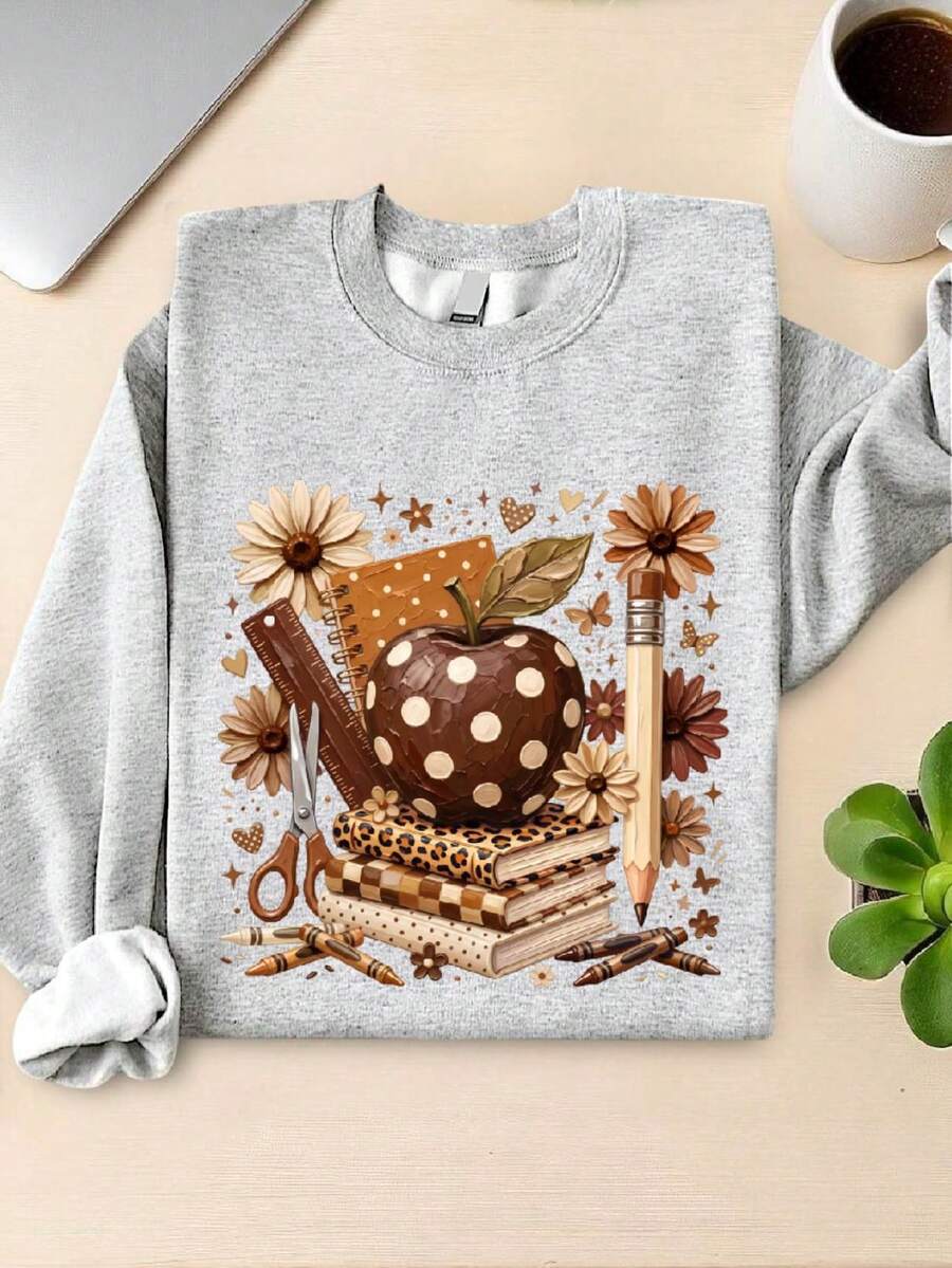 Leopard Teacher Apple (DTF Graphic Print) Sweatshirt