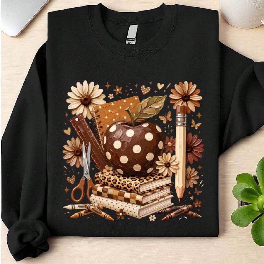 Leopard Teacher Apple (DTF Graphic Print) Sweatshirt