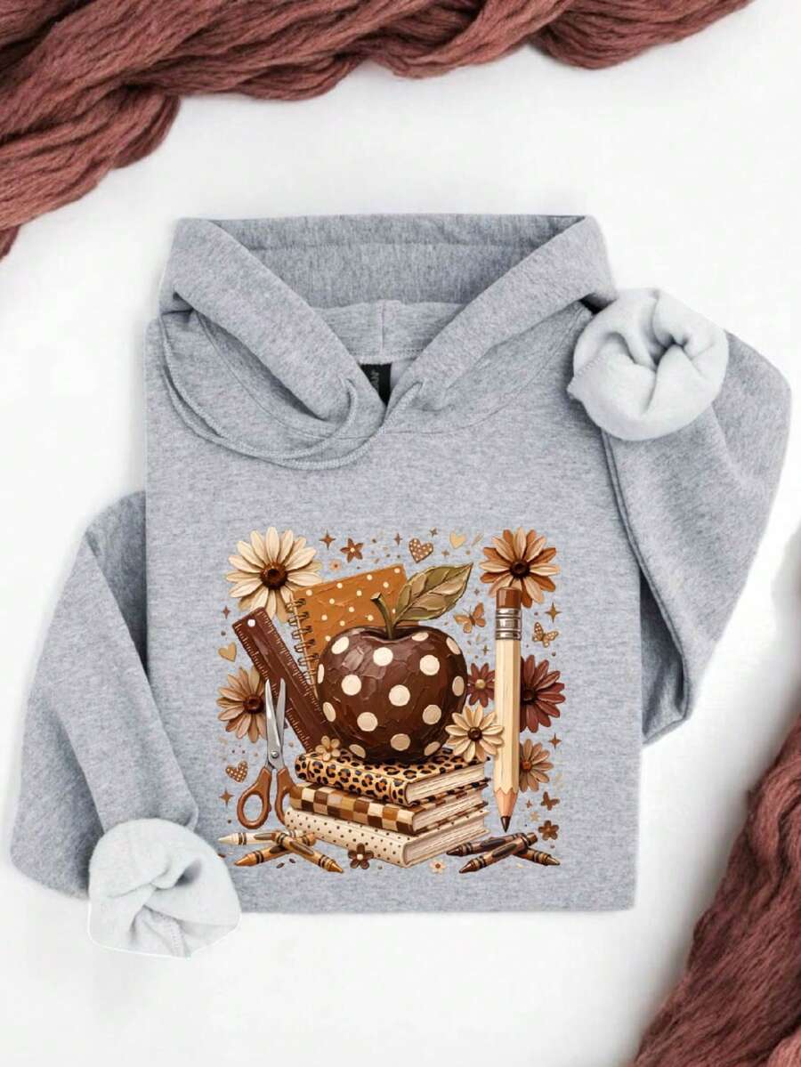 Leopard Teacher Apple (DTF Graphic Print) Hoodie