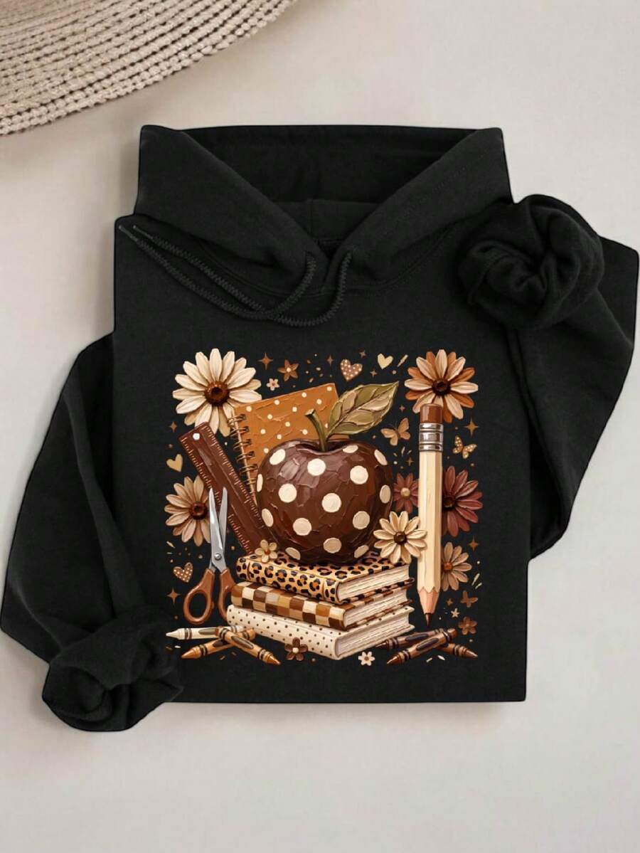 Leopard Teacher Apple (DTF Graphic Print) Hoodie
