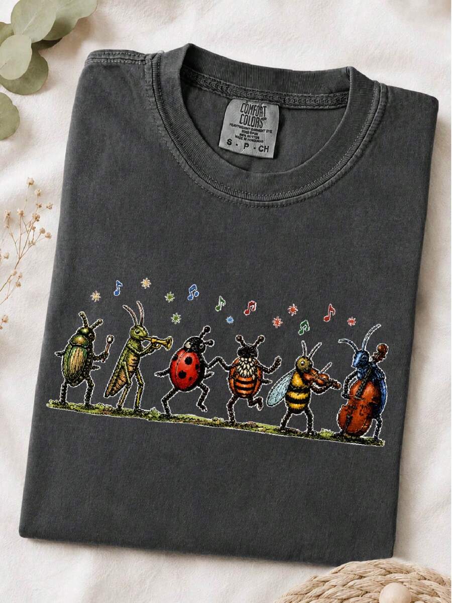 Vintage Insect Music Graphic T-Shirt