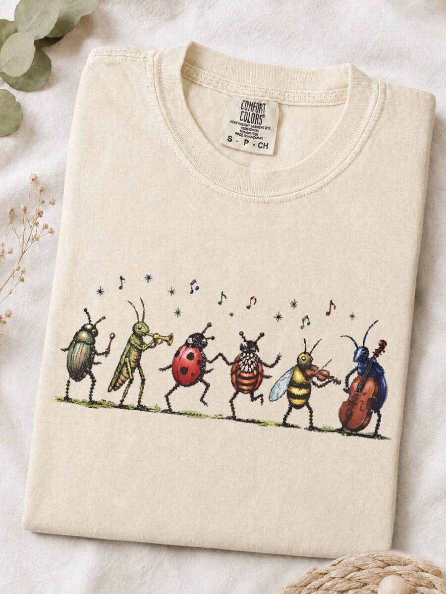 Vintage Insect Music Graphic T-Shirt