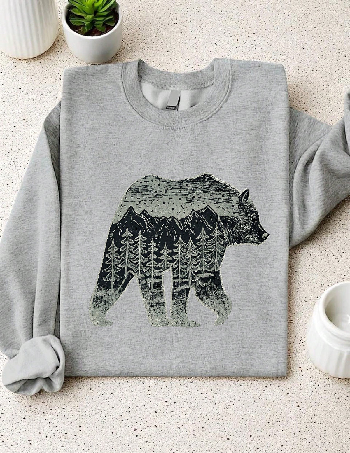 Mountain And Forest Bear Graphic Sweatshirt