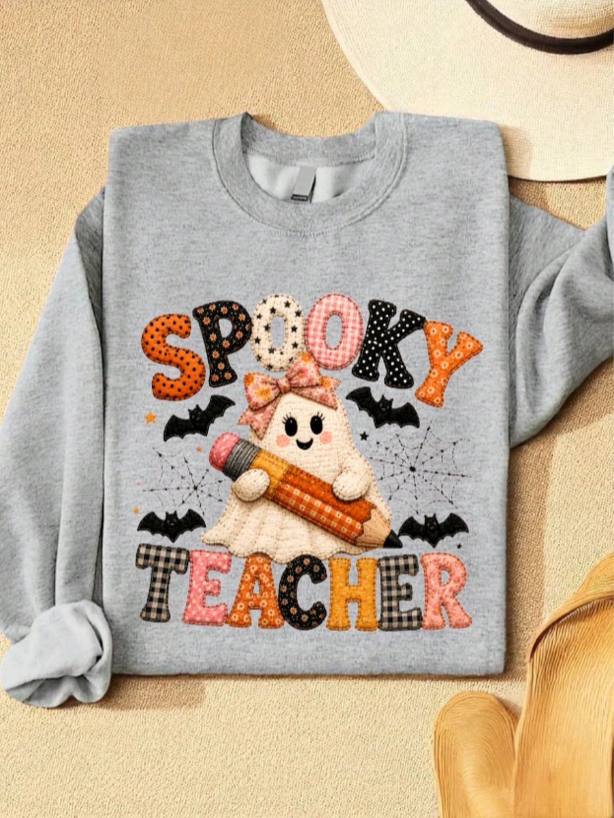 Faux Patchwork Ghost Teacher Sweatshirt