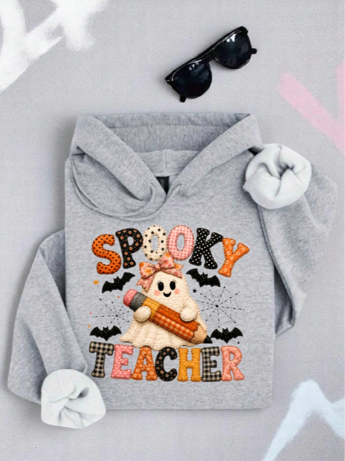 Faux Patchwork Ghost Teacher Hoodie
