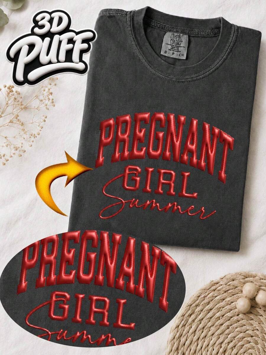 Pregnant Girl Summer 3D Puff T-Shirt