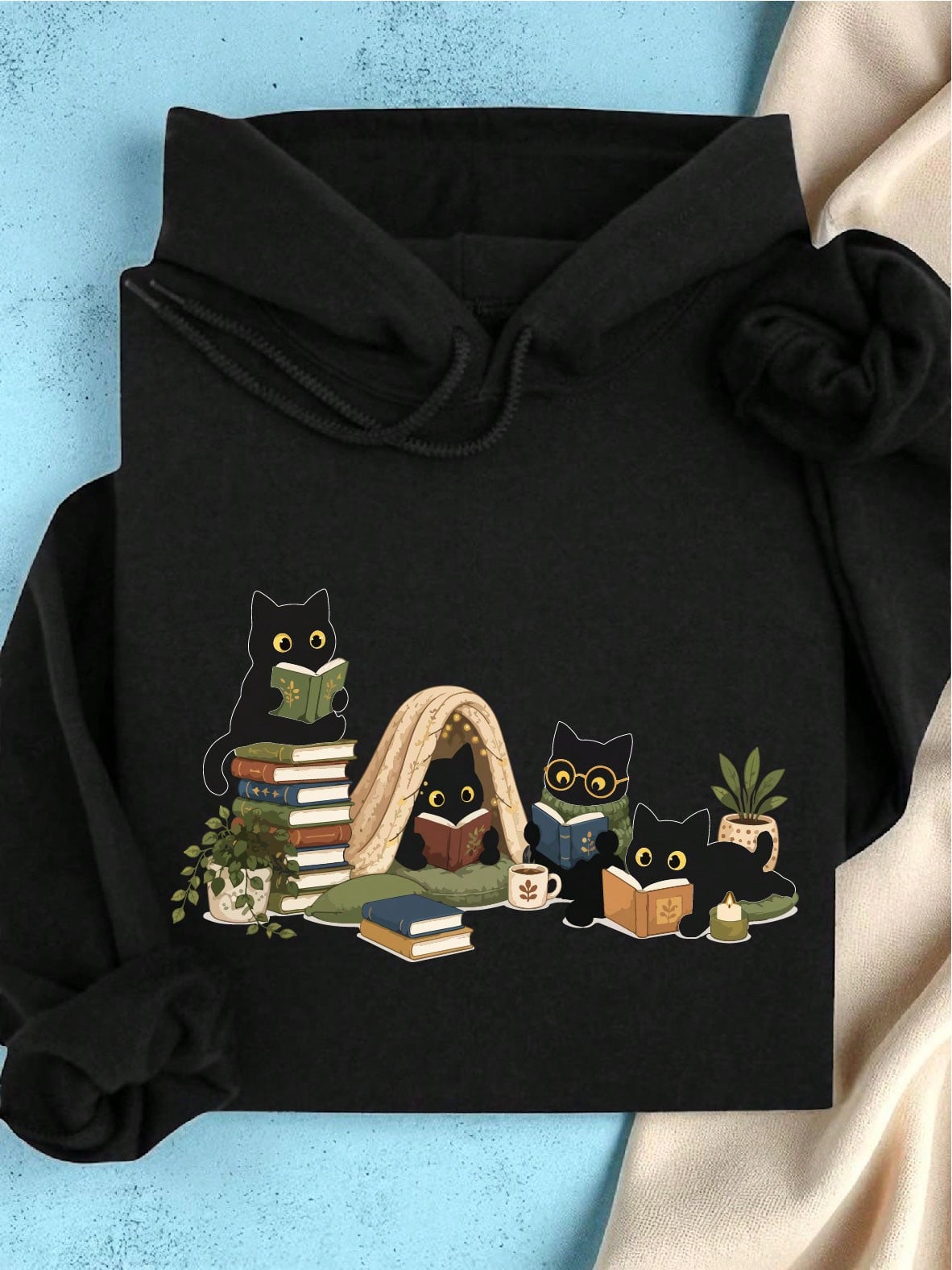 Black Cat Reading Hoodie