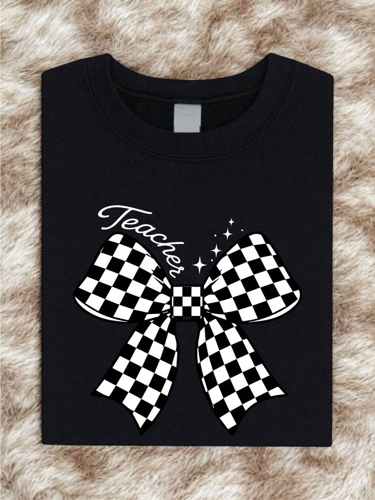 Teacher Checkered Bow T-Shirt