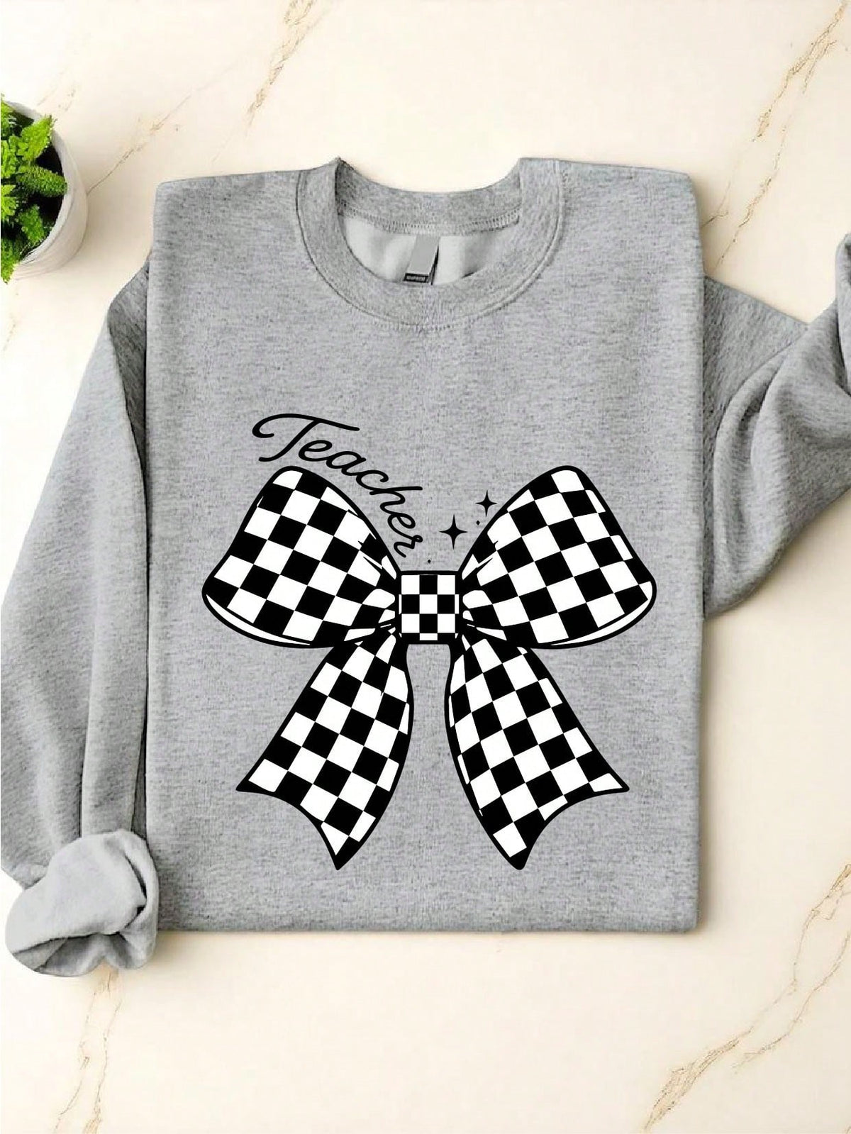 Teacher Checkered Bow Sweatshirt
