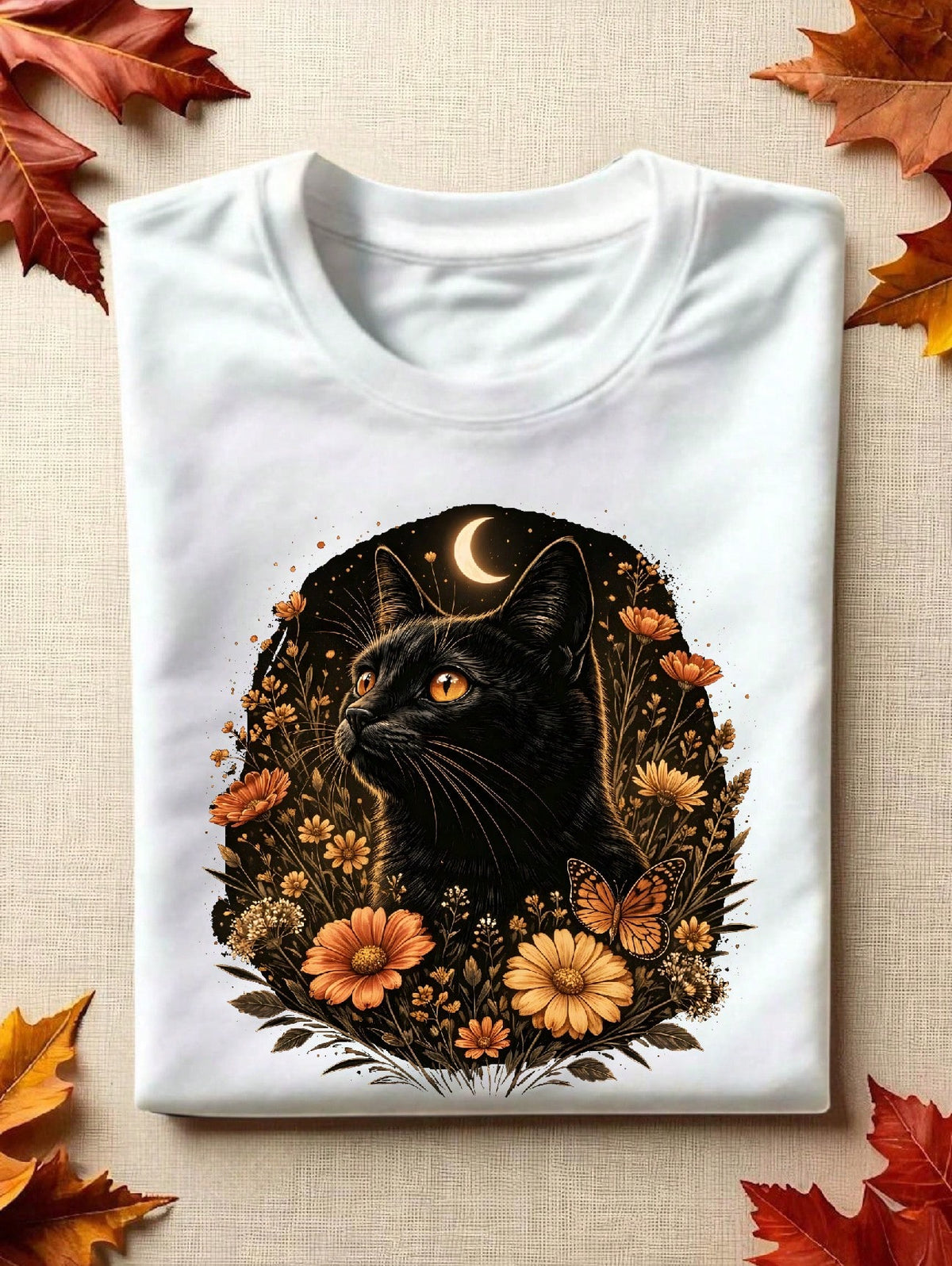 Black Cat Floral Cottagecore T-Shirt