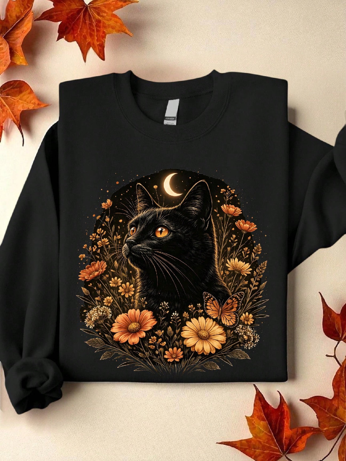 Black Cat Floral Cottagecore Sweatshirt