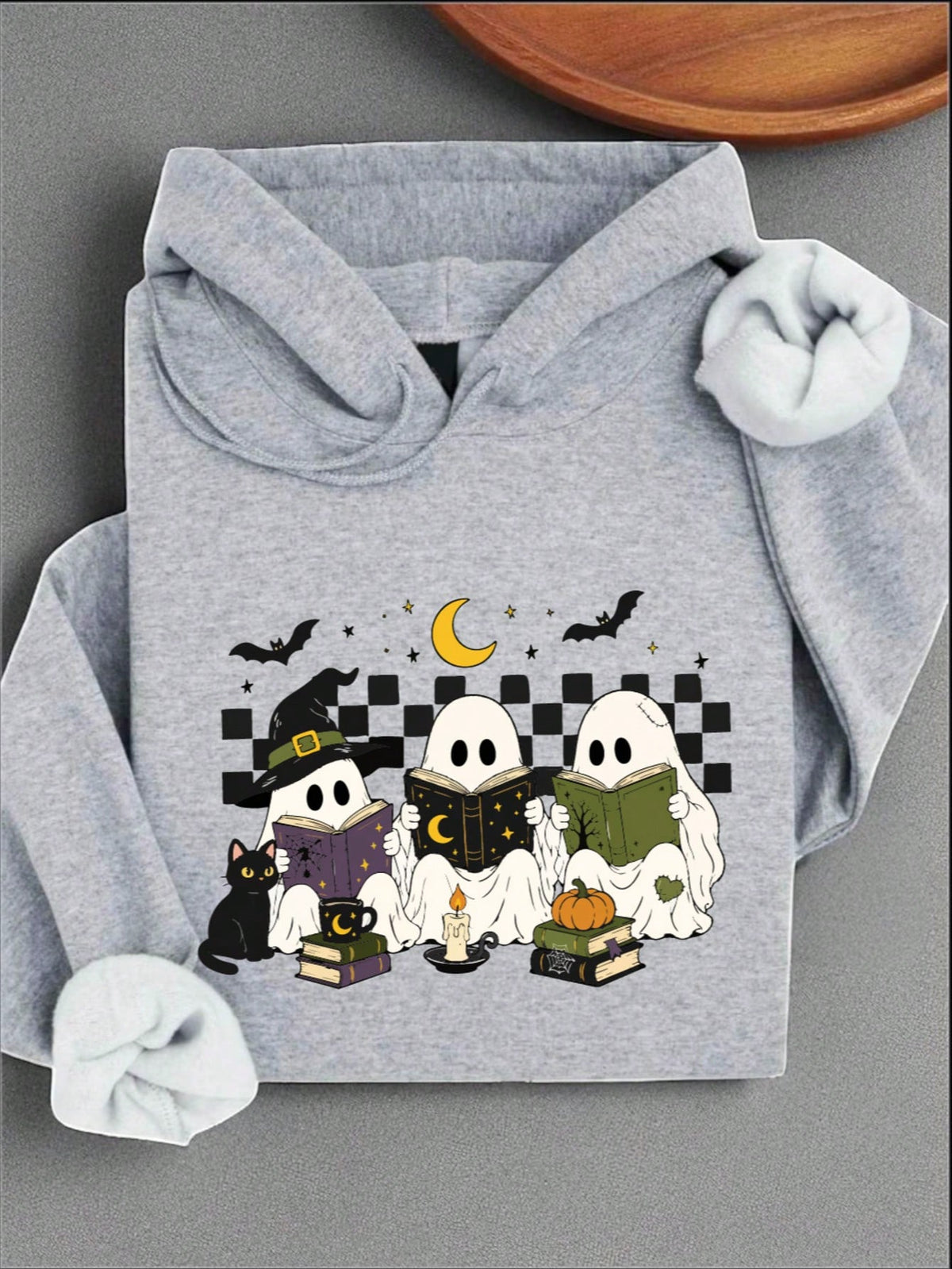 Ghost Reading Books Hooded Hoodie