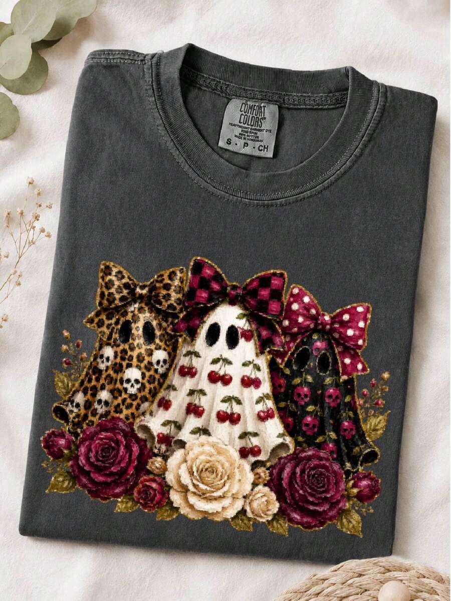 Preppy Ghost Cherry (DTF Graphic Print) T-Shirt
