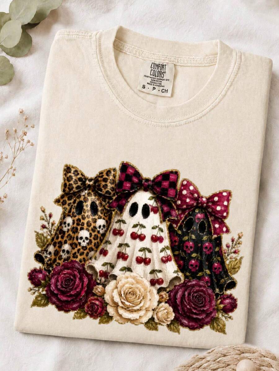 Preppy Ghost Cherry (DTF Graphic Print) T-Shirt