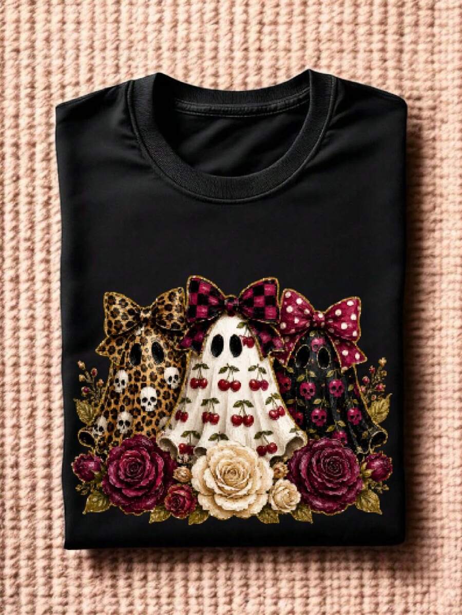 Preppy Ghost Cherry (DTF Graphic Print) T-Shirt