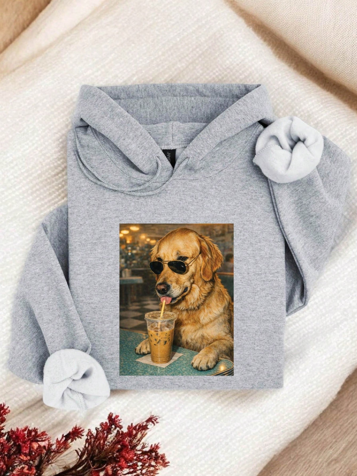 Dog Drinking Iced Coffee Hoodie
