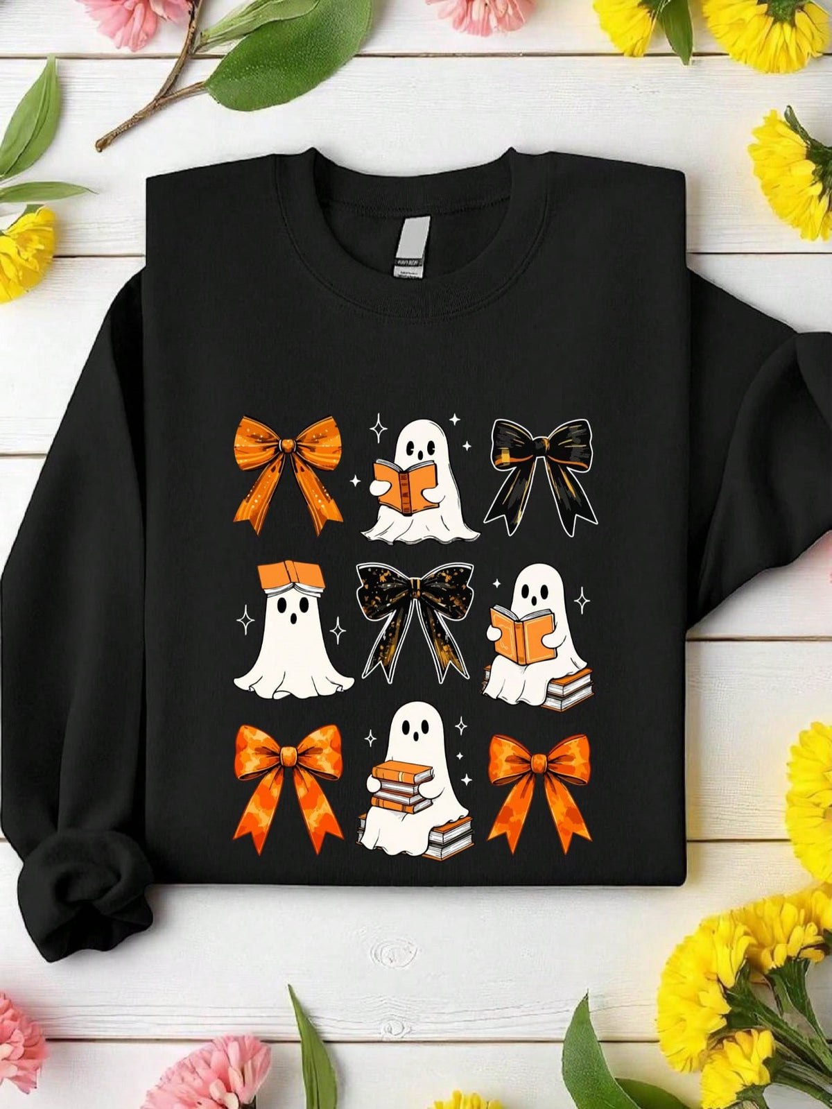 Retro Coquette Ghost Book Halloween Sweatshirt