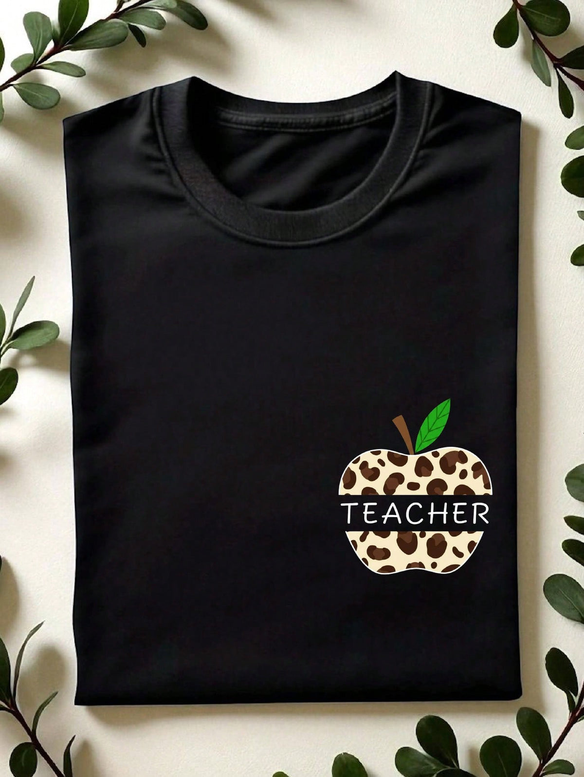 Teacher Leopard Apple T-Shirt