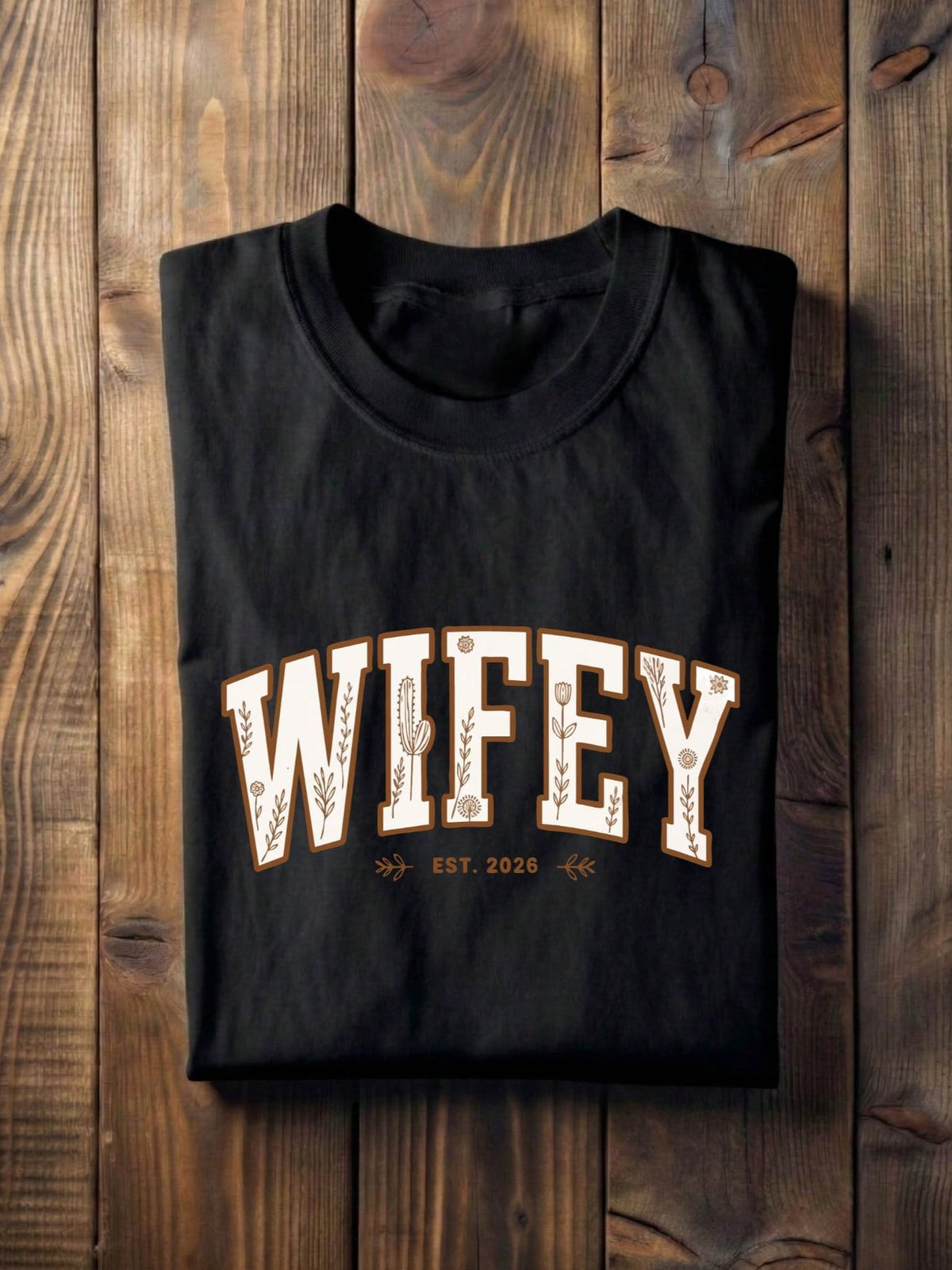 1 PC Floral Wifey Hubby Est. 2026 T-Shirt