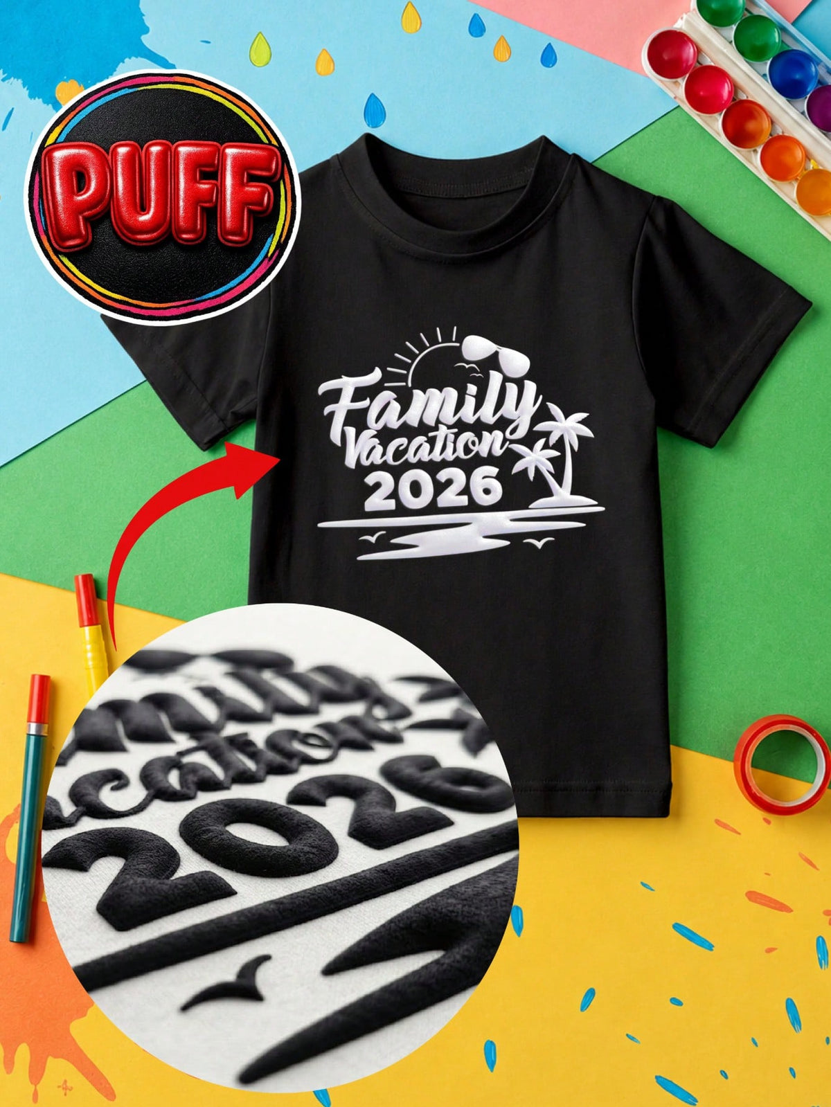 Family Vacation 3D Puff Print T-Shirt
