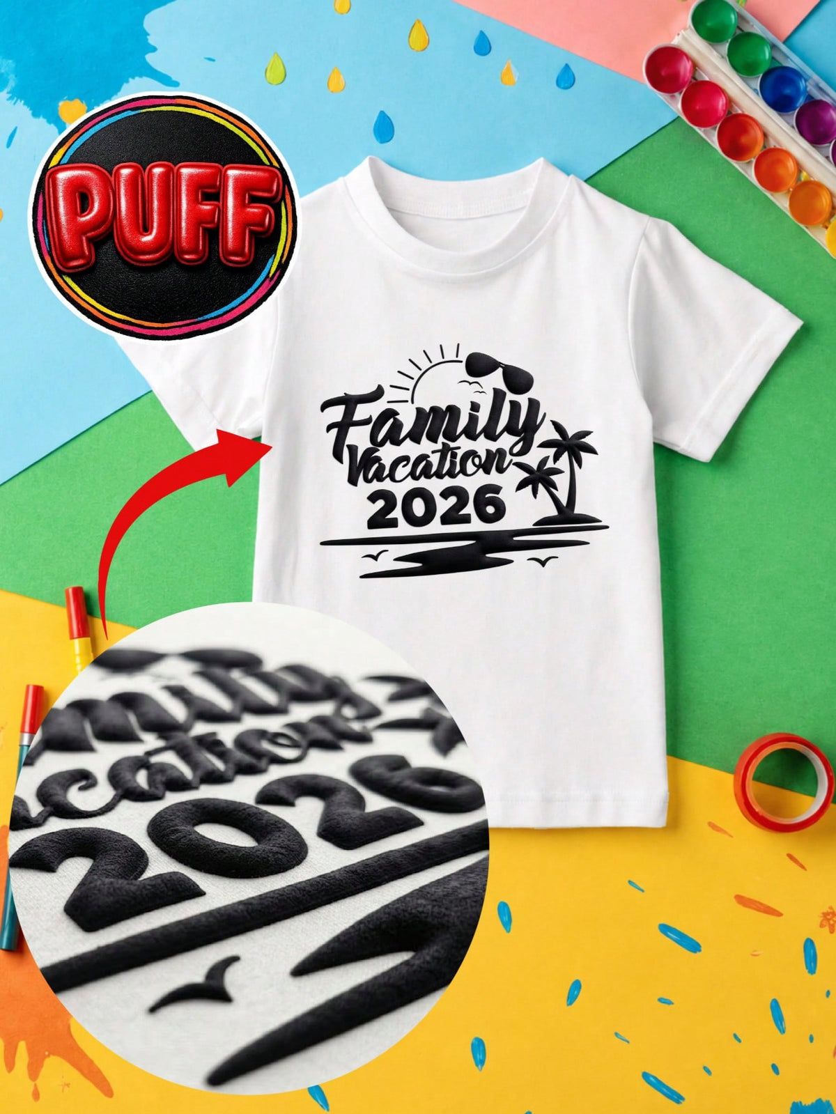 Family Vacation 3D Puff Print T-Shirt