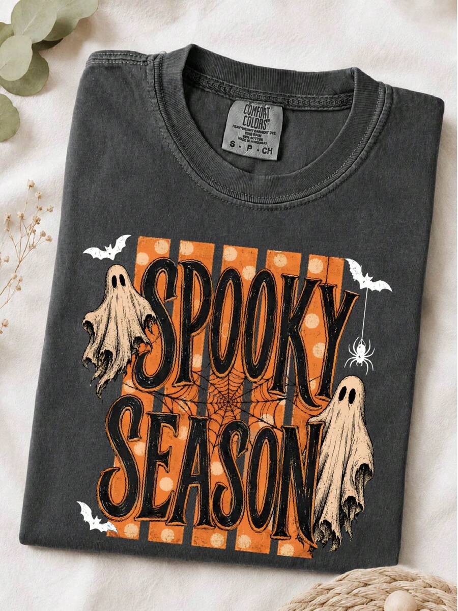 Spooky Season Striped Halloween Ghost T-Shirt