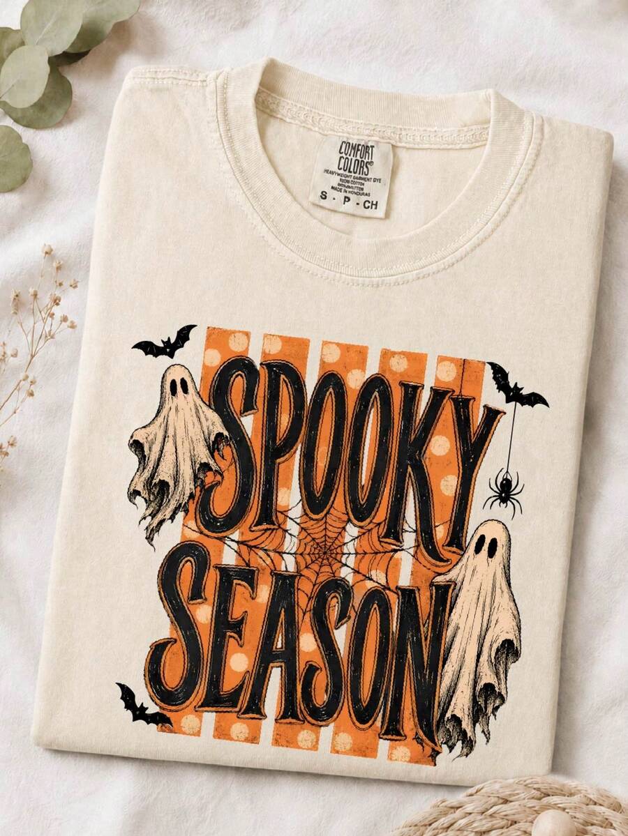 Spooky Season Striped Halloween Ghost T-Shirt
