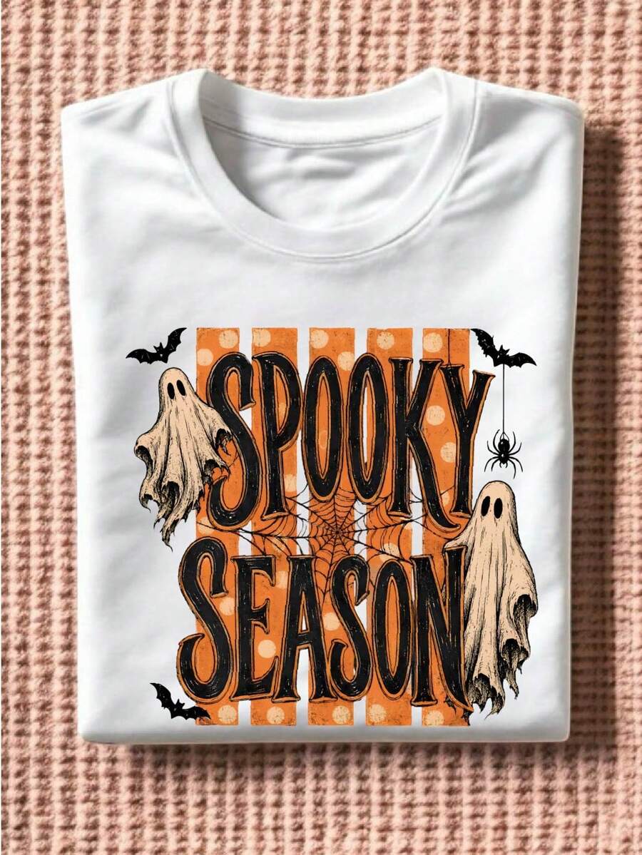 Spooky Season Striped Halloween Ghost T-Shirt