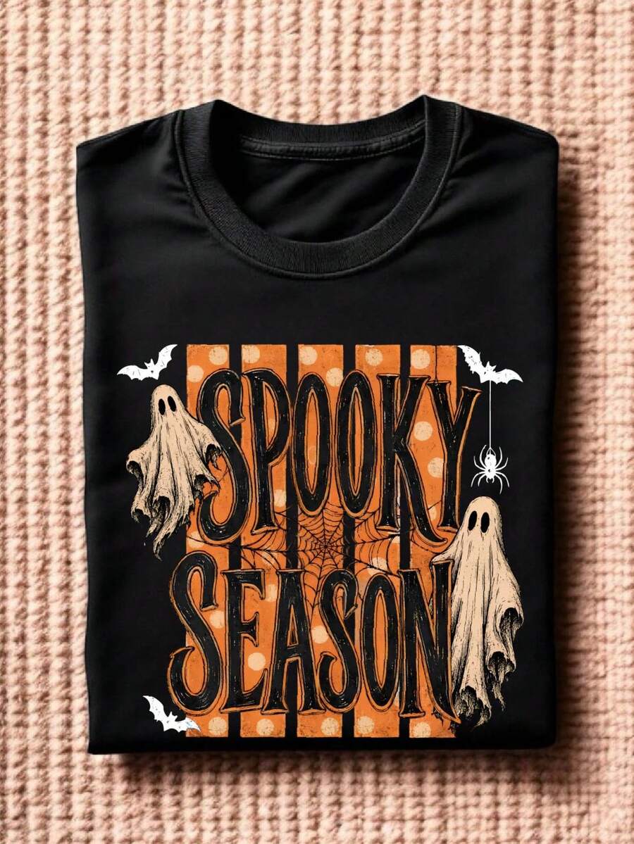 Spooky Season Striped Halloween Ghost T-Shirt