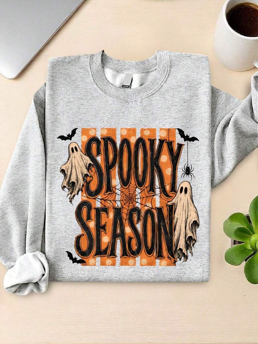 Spooky Season Striped Halloween Ghost Sweatshirt