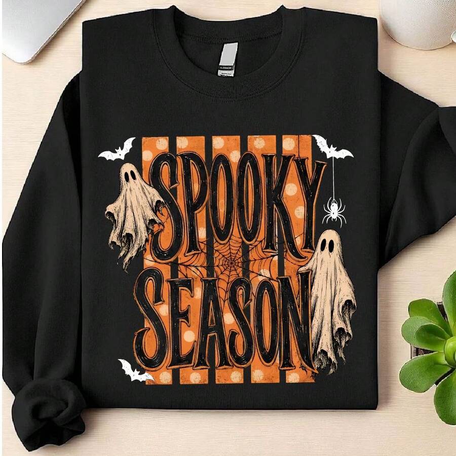 Spooky Season Striped Halloween Ghost Sweatshirt