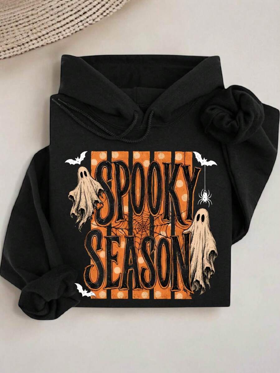 Spooky Season Striped Halloween Ghost Hoodie