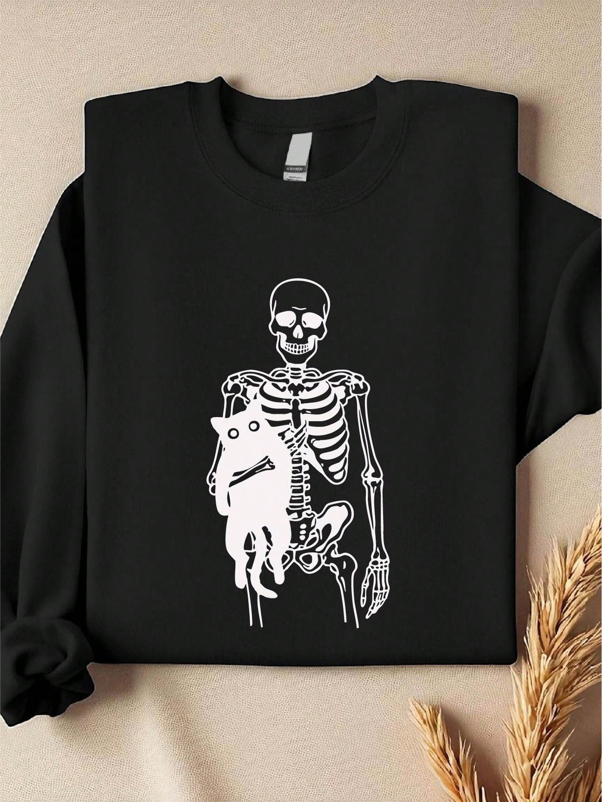 Skeleton Holding Cat Sweatshirt